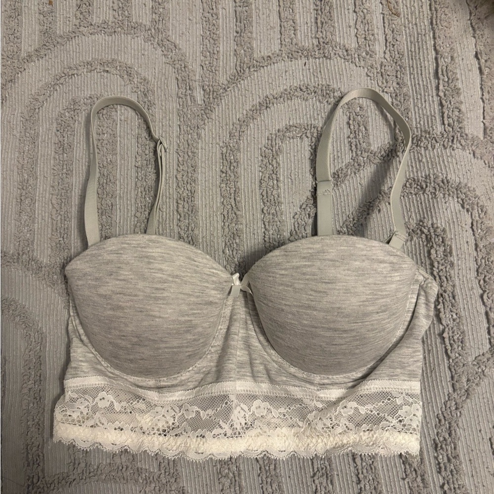 Jasmine & Ginger Gray Lace Trim Bra, Sz 32B